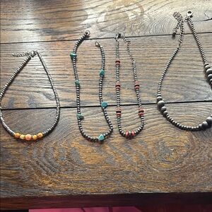 Silver and Turquoise Beaded Necklace Set